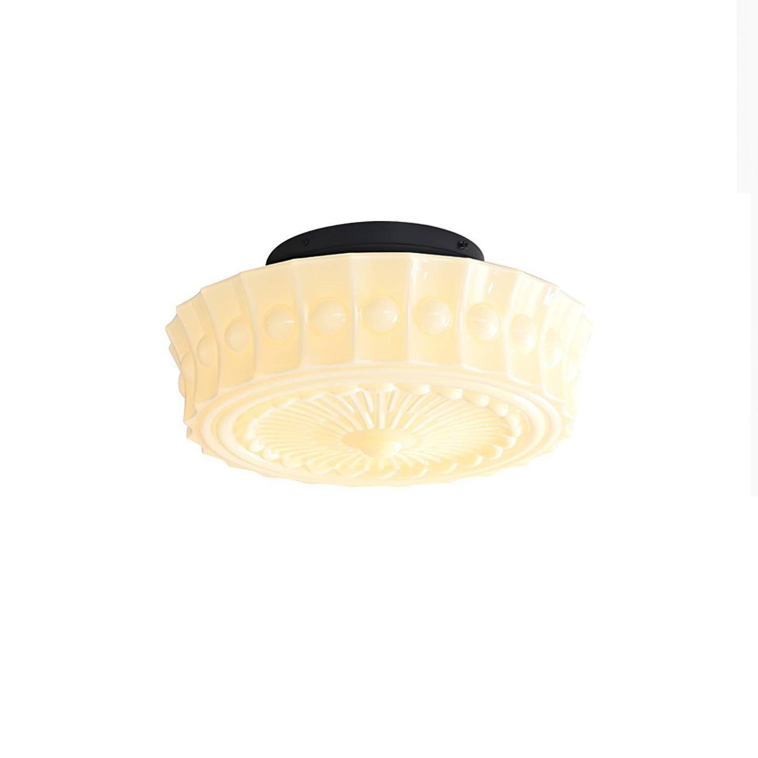 Plafondlamp Art Deco met Gegraveerde Glazen Kap en Ronde Vorm