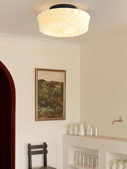 Plafondlamp Art Deco met Gegraveerde Glazen Kap en Ronde Vorm