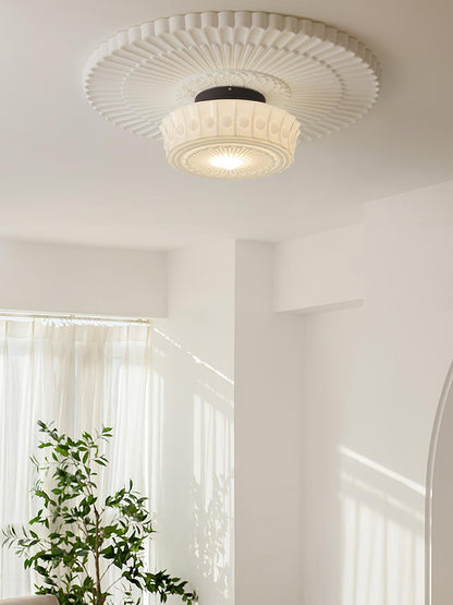 Plafondlamp Art Deco met Gegraveerde Glazen Kap en Ronde Vorm
