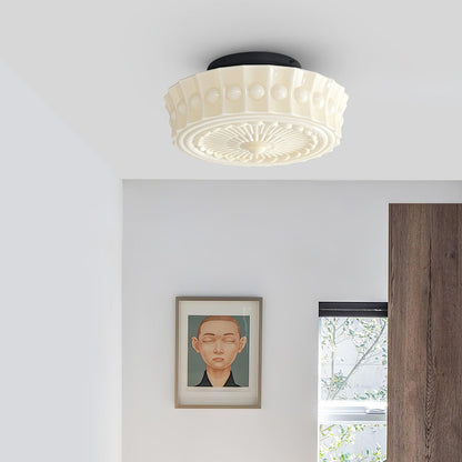 Plafondlamp Art Deco met Gegraveerde Glazen Kap en Ronde Vorm