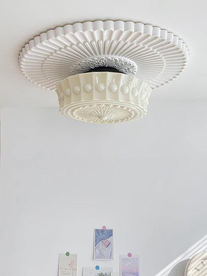 Plafondlamp Art Deco met Gegraveerde Glazen Kap en Ronde Vorm