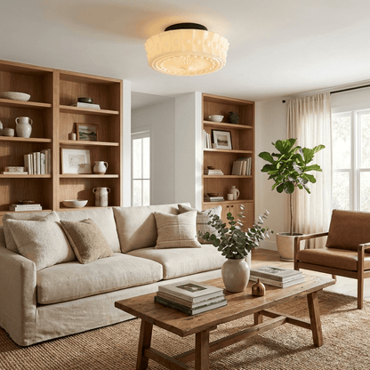 Plafondlamp Art Deco met Gegraveerde Glazen Kap en Ronde Vorm