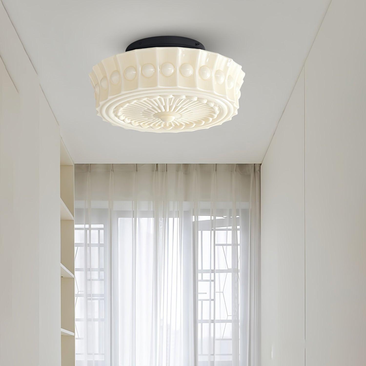 Plafondlamp Art Deco met Gegraveerde Glazen Kap en Ronde Vorm