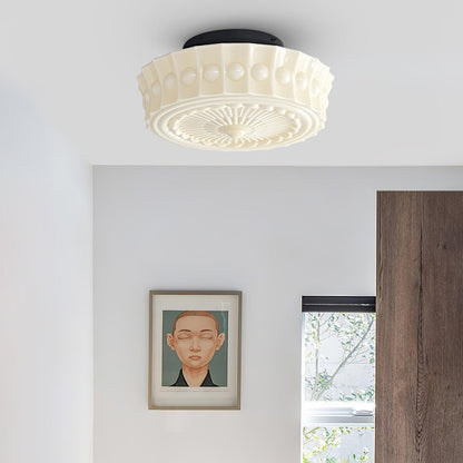 Plafondlamp Art Deco met Gegraveerde Glazen Kap en Ronde Vorm