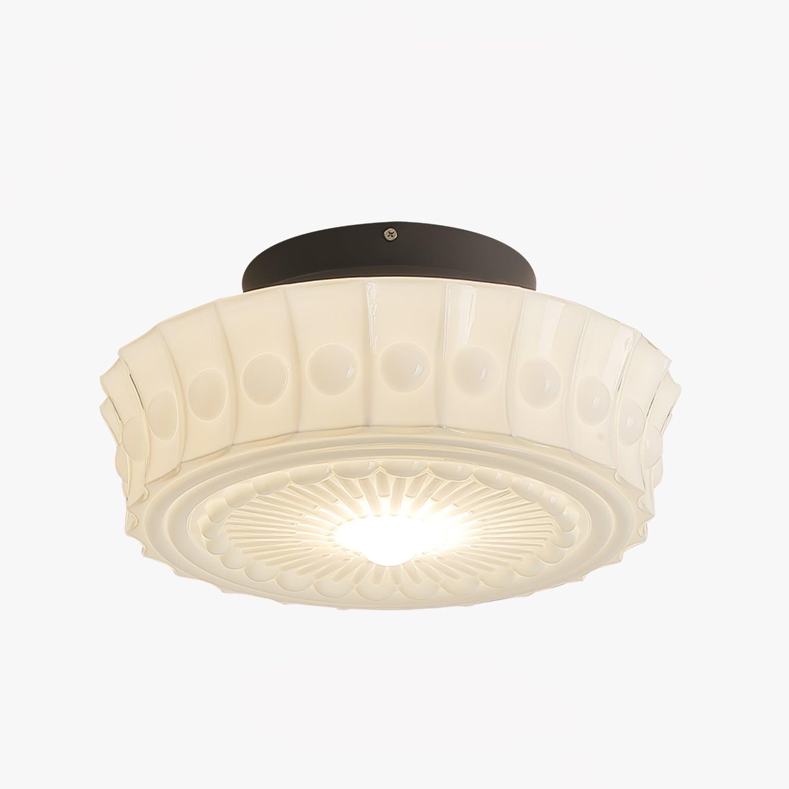 Plafondlamp Art Deco met Gegraveerde Glazen Kap en Ronde Vorm
