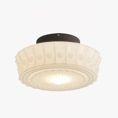 Plafondlamp Art Deco met Gegraveerde Glazen Kap en Ronde Vorm
