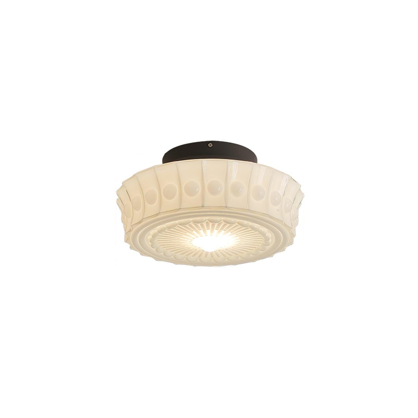 Plafondlamp Art Deco met Gegraveerde Glazen Kap en Ronde Vorm