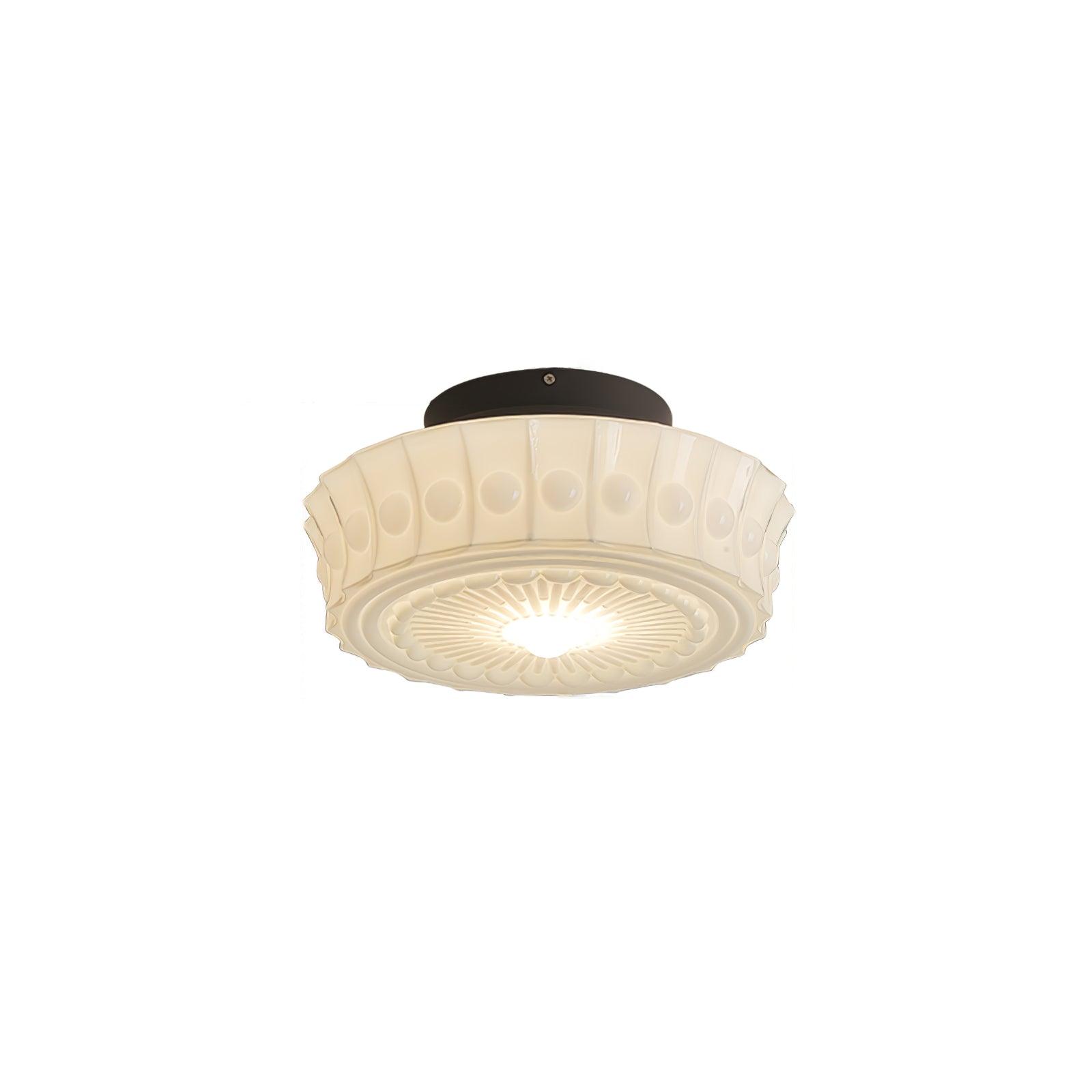 Plafondlamp Art Deco met Gegraveerde Glazen Kap en Ronde Vorm