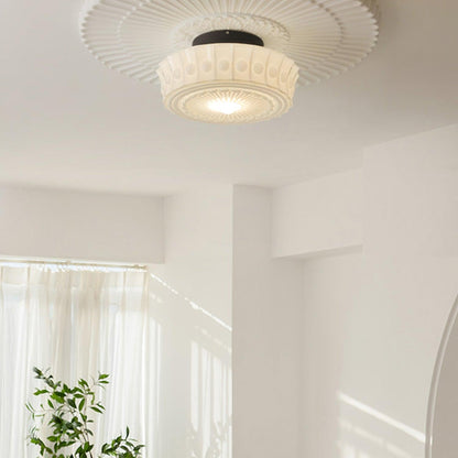 Plafondlamp Art Deco met Gegraveerde Glazen Kap en Ronde Vorm