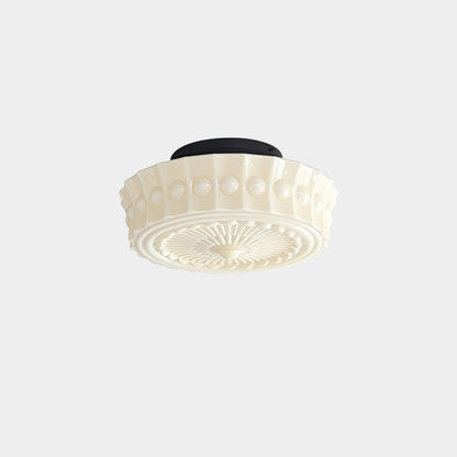 Plafondlamp Art Deco met Gegraveerde Glazen Kap en Ronde Vorm