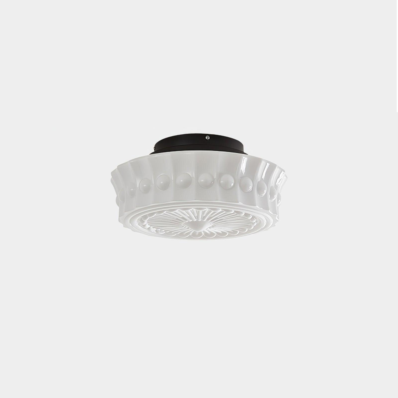 Plafondlamp Art Deco met Gegraveerde Glazen Kap en Ronde Vorm