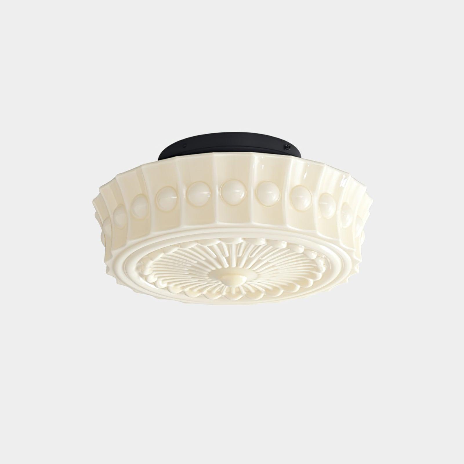 Plafondlamp Art Deco met Gegraveerde Glazen Kap en Ronde Vorm