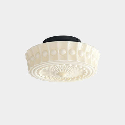 Plafondlamp Art Deco met Gegraveerde Glazen Kap en Ronde Vorm