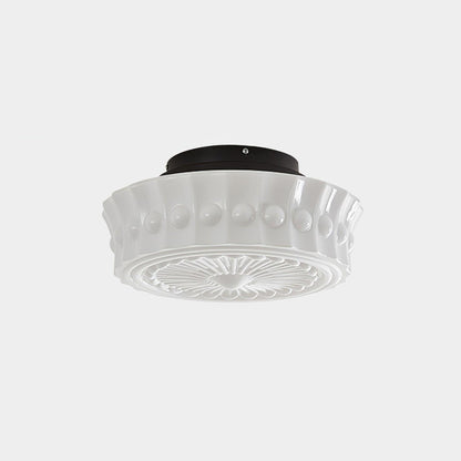 Plafondlamp Art Deco met Gegraveerde Glazen Kap en Ronde Vorm
