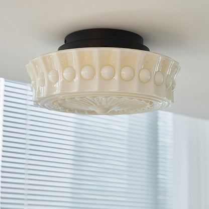 Plafondlamp Art Deco met Gegraveerde Glazen Kap en Ronde Vorm