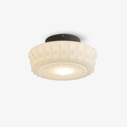 Plafondlamp Art Deco met Gegraveerde Glazen Kap en Ronde Vorm