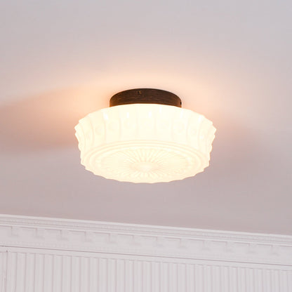 Plafondlamp Art Deco met Gegraveerde Glazen Kap en Ronde Vorm