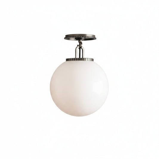 Plafondlamp Art Deco met Glazen Bol en Getand Metalen Fitting