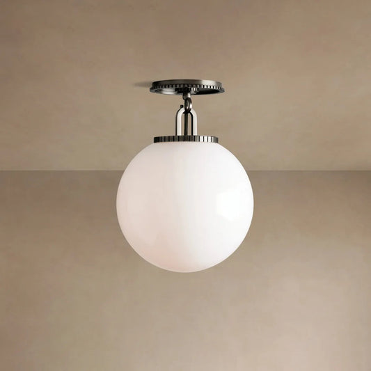 Plafondlamp Art Deco met Glazen Bol en Getand Metalen Fitting