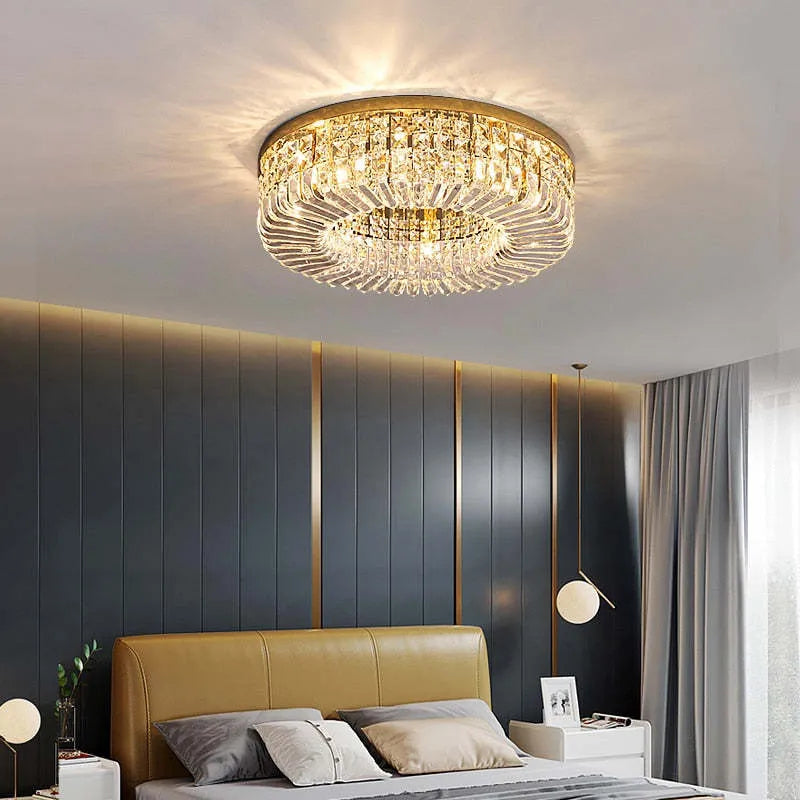 Plafondlamp Art Deco met Kristallen Kap en Ronde Vorm