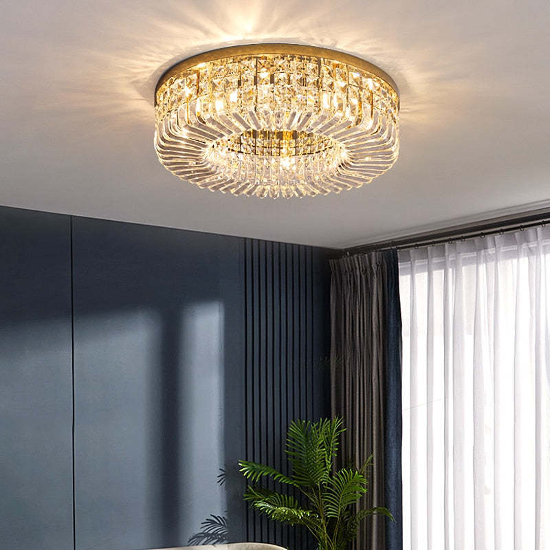 Plafondlamp Art Deco met Kristallen Kap en Ronde Vorm