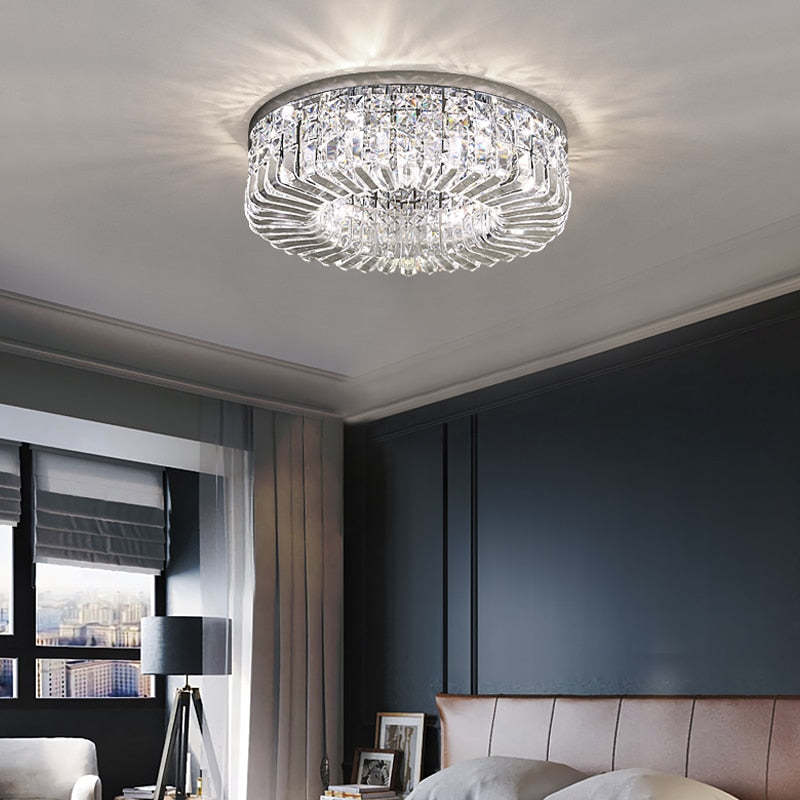 Plafondlamp Art Deco met Kristallen Kap en Ronde Vorm