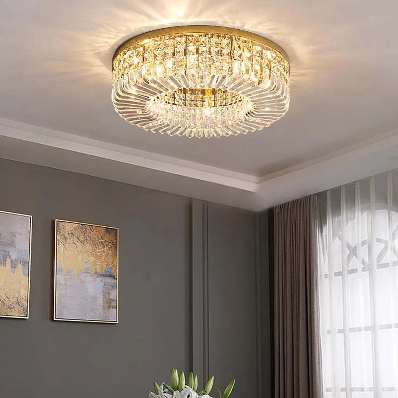 Plafondlamp Art Deco met Kristallen Kap en Ronde Vorm