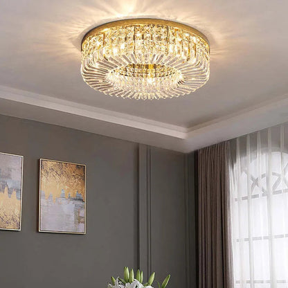 Plafondlamp Art Deco met Kristallen Kap en Ronde Vorm