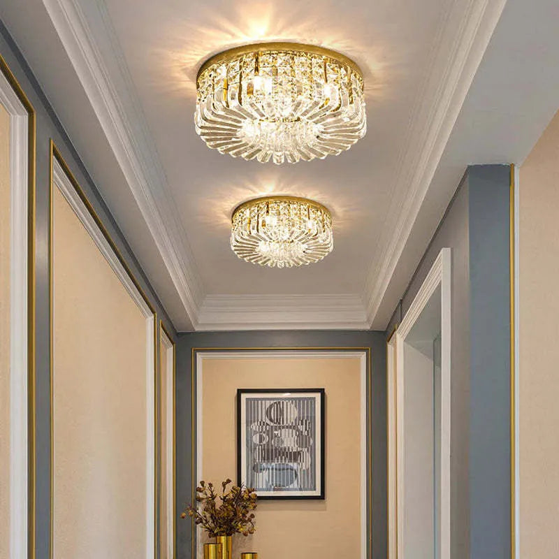 Plafondlamp Art Deco met Kristallen Kap en Ronde Vorm