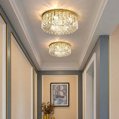 Plafondlamp Art Deco met Kristallen Kap en Ronde Vorm