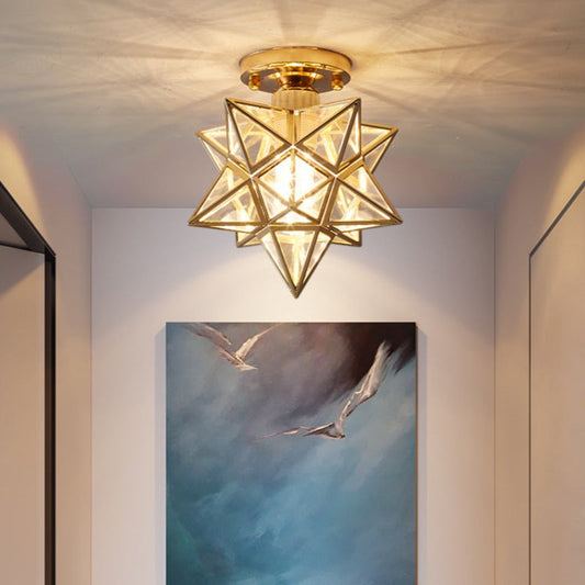 Plafondlamp Art Deco met Stervorm en Glaswerk voor Hal en Slaapkamer