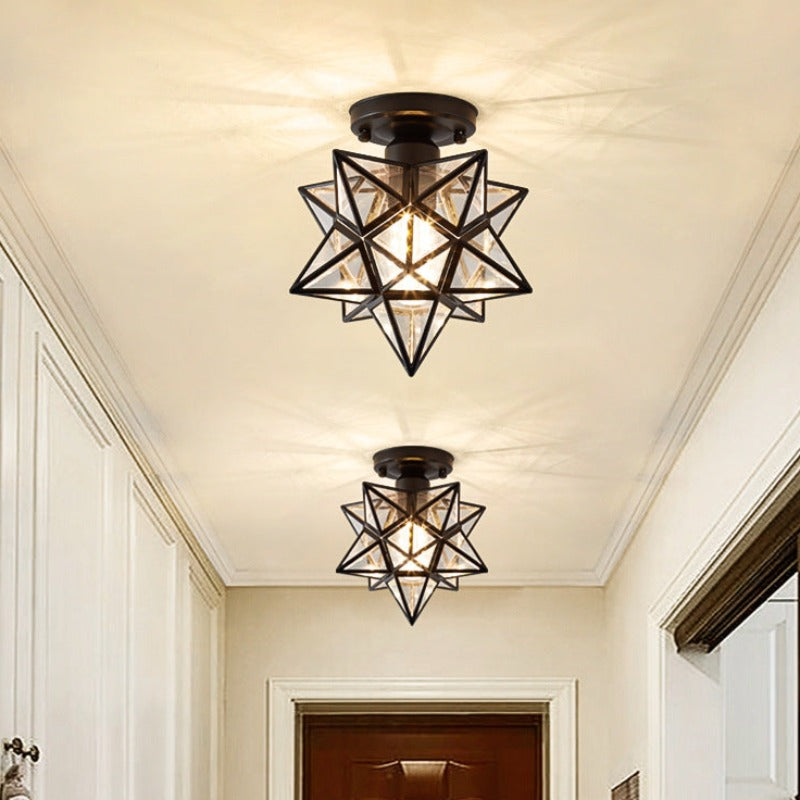 Plafondlamp Art Deco met Stervorm en Glaswerk voor Hal en Slaapkamer