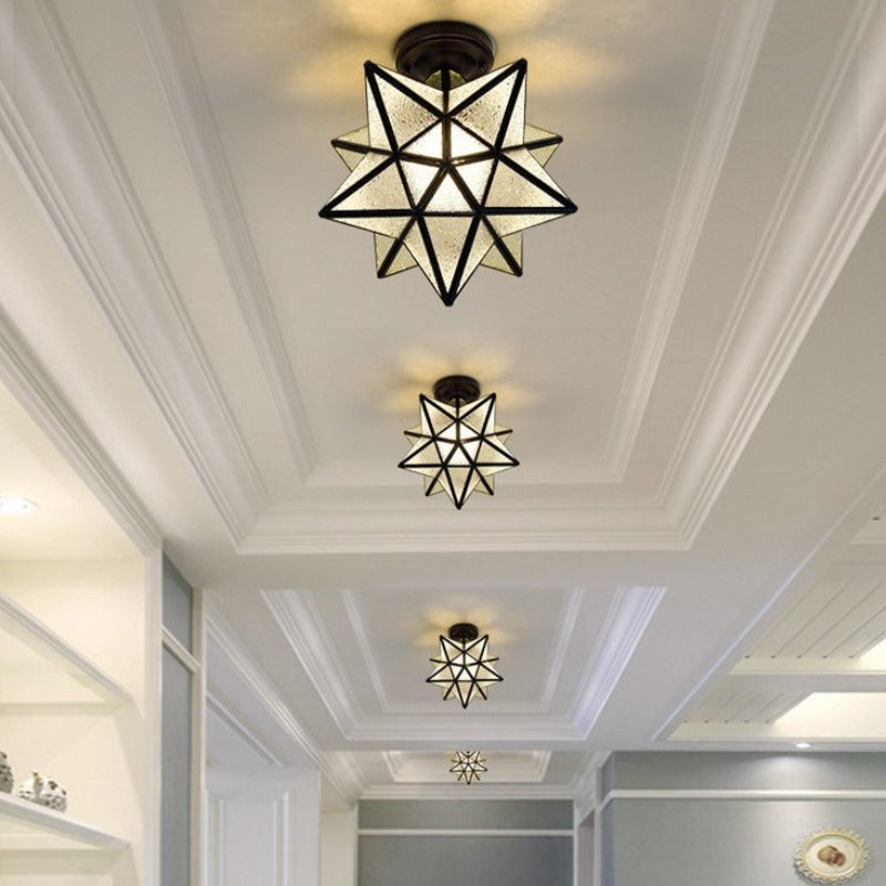 Plafondlamp Art Deco met Stervorm en Glaswerk voor Hal en Slaapkamer