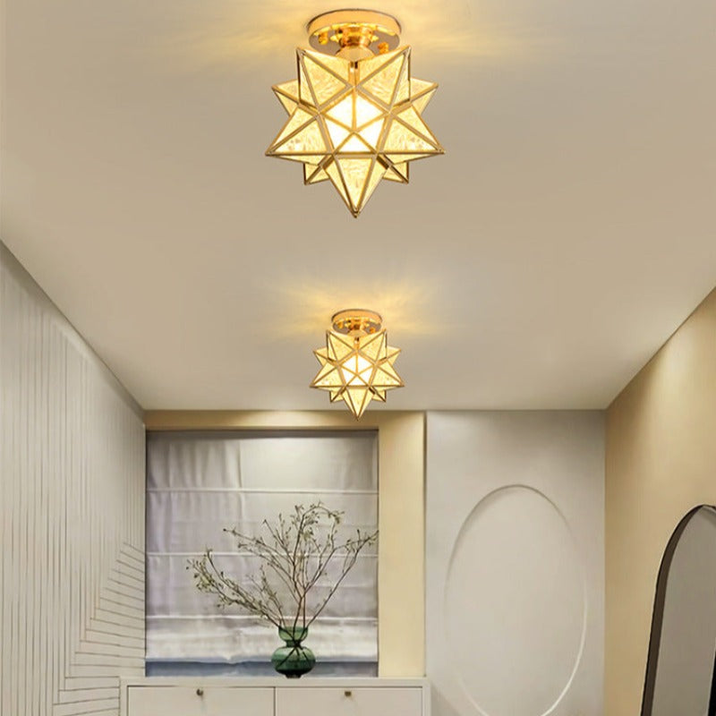Plafondlamp Art Deco met Stervorm en Glaswerk voor Hal en Slaapkamer