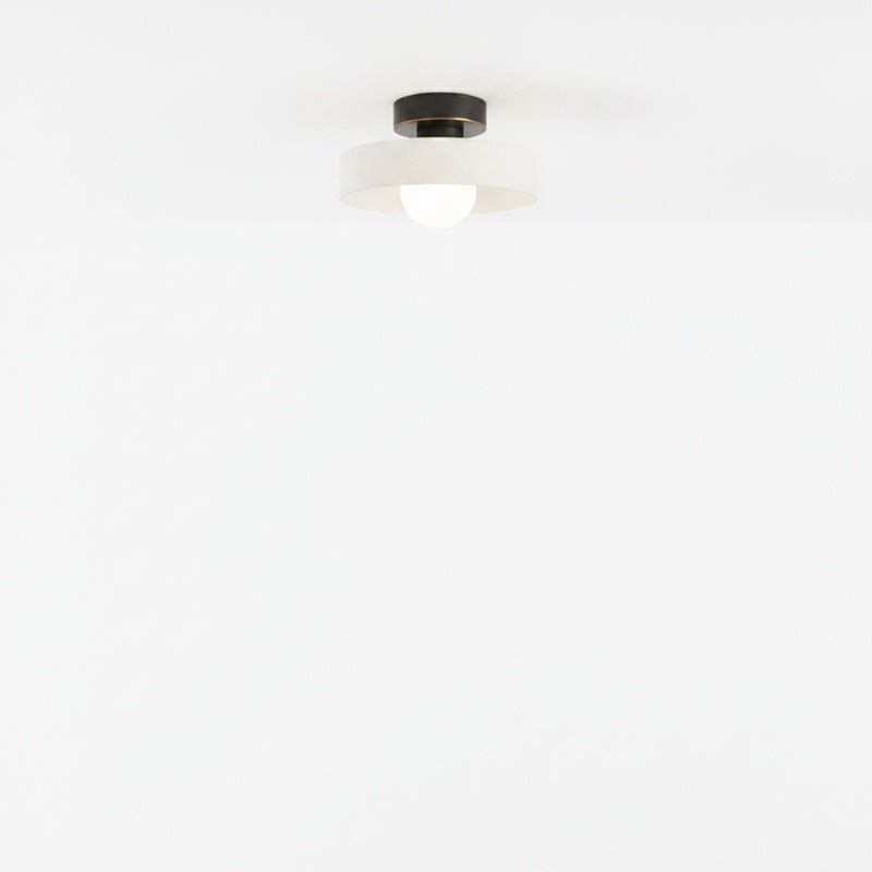 Plafondlamp Bauhaus met Ronde Kap en Glazen Lichtbol