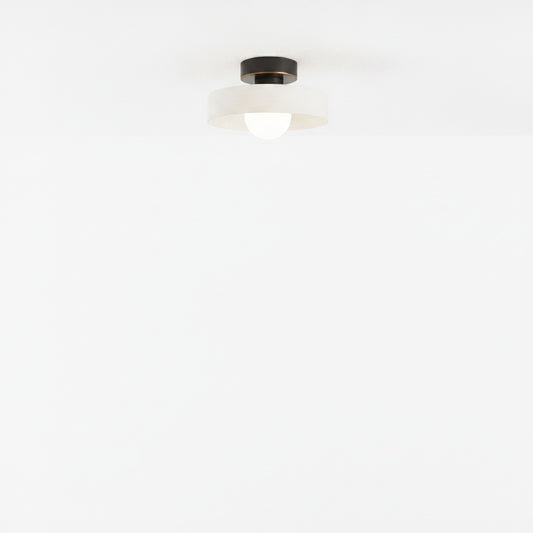 Plafondlamp Bauhaus met Ronde Kap en Glazen Lichtbol