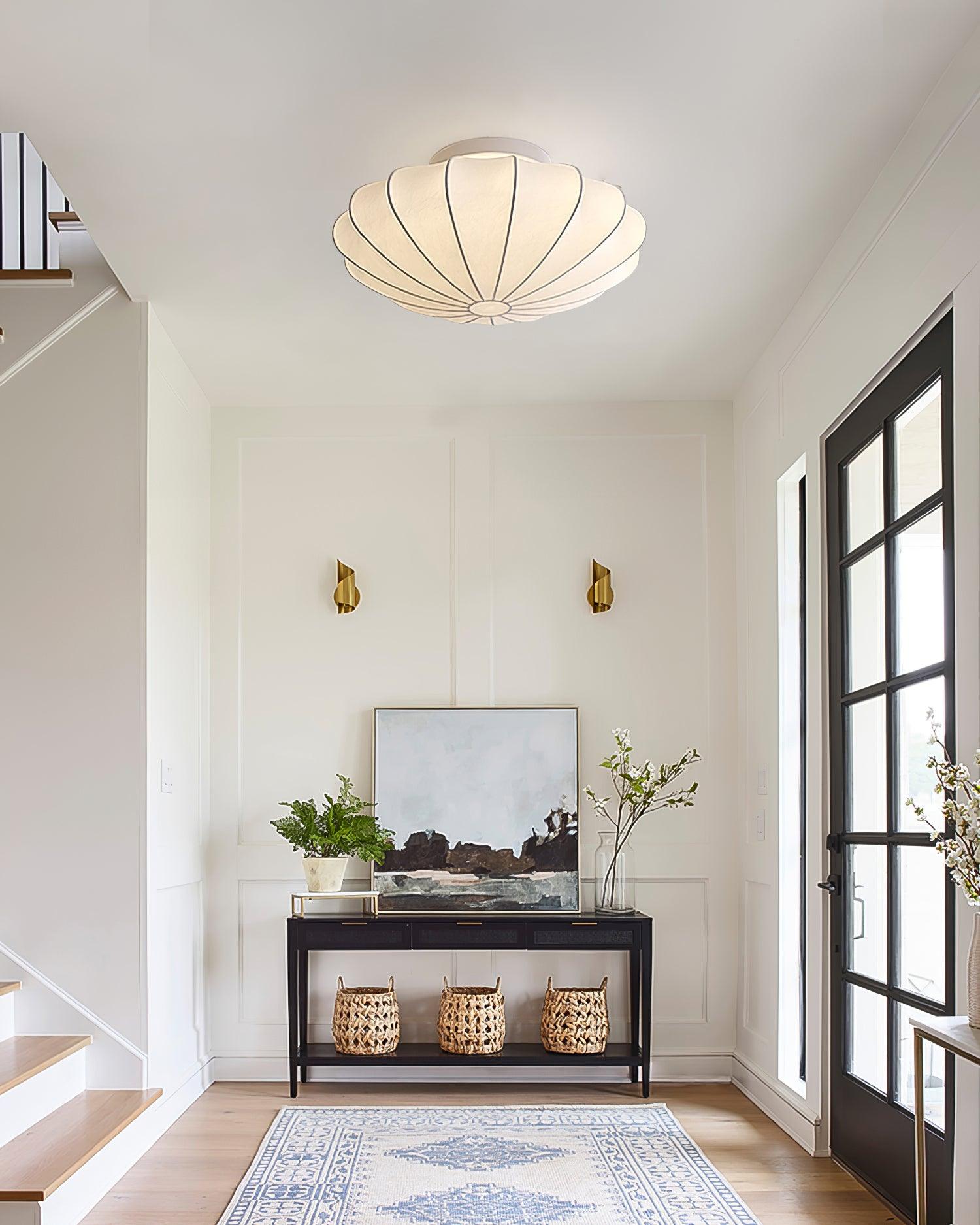 Plafondlamp Bohemian met Bloemvormige Stalen Draadkap en Stoffen Bekleding