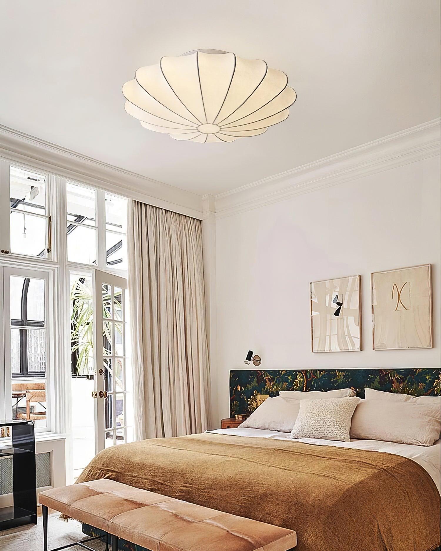 Plafondlamp Bohemian met Bloemvormige Stalen Draadkap en Stoffen Bekleding