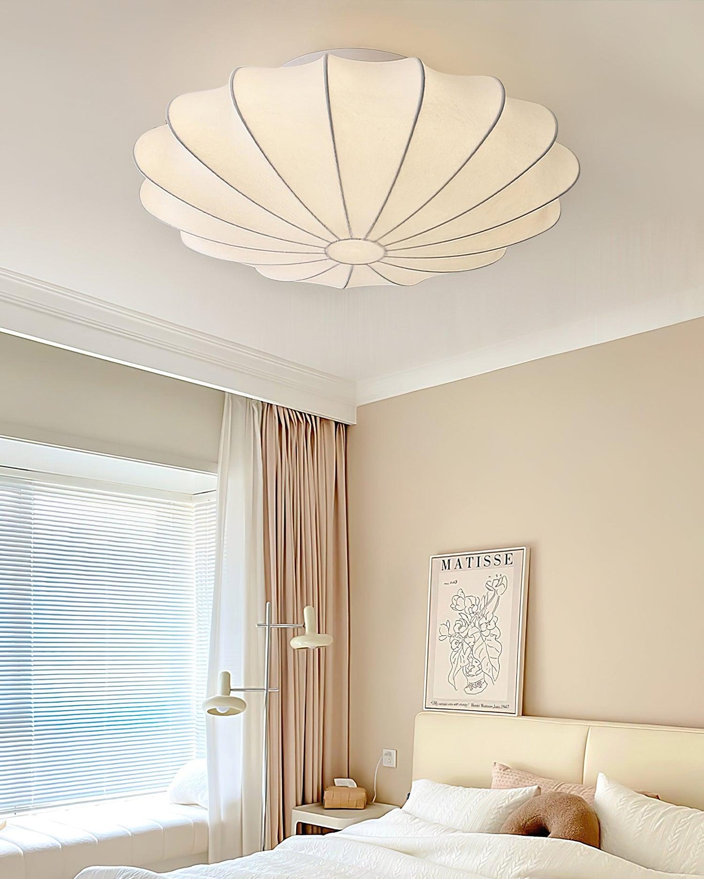 Plafondlamp Bohemian met Bloemvormige Stalen Draadkap en Stoffen Bekleding