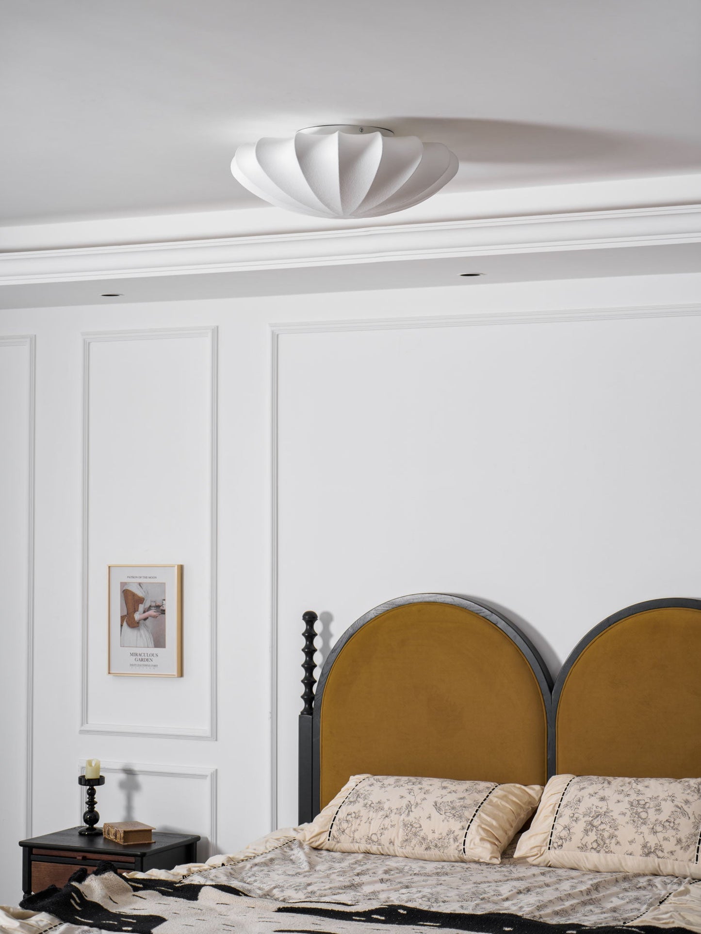 Plafondlamp Bohemian met Bloemvormige Stalen Draadkap en Stoffen Bekleding