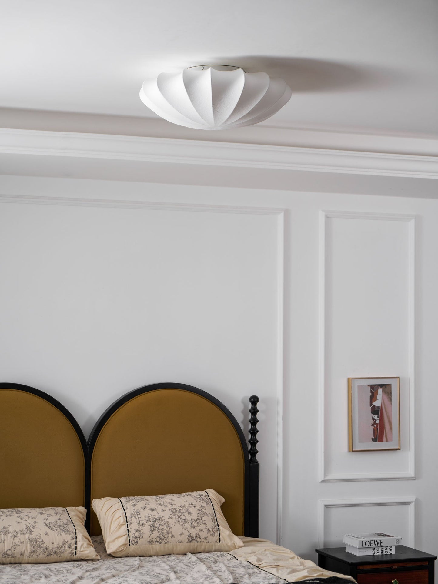 Plafondlamp Bohemian met Bloemvormige Stalen Draadkap en Stoffen Bekleding