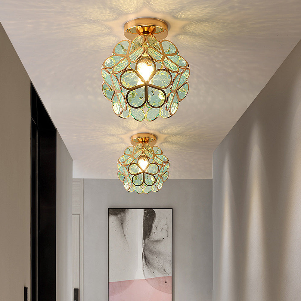 Plafondlamp Bohemian met Glazen Bloemenkapje voor Hal en Gang