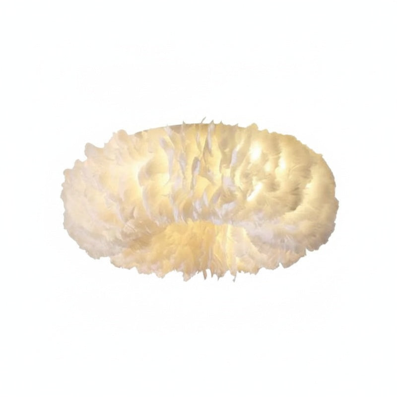 Plafondlamp Bohemian met Veren Kap en Warm Licht