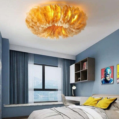 Plafondlamp Bohemian met Veren Kap en Warm Licht