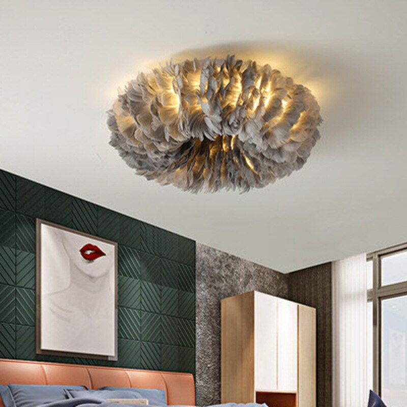Plafondlamp Bohemian met Veren Kap en Warm Licht ##POS:4##
