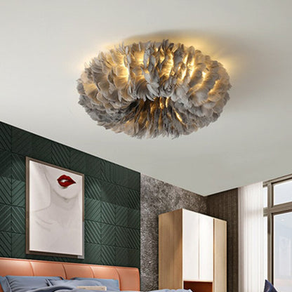 Plafondlamp Bohemian met Veren Kap en Warm Licht ##POS:4##