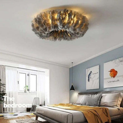 Plafondlamp Bohemian met Veren Kap en Warm Licht