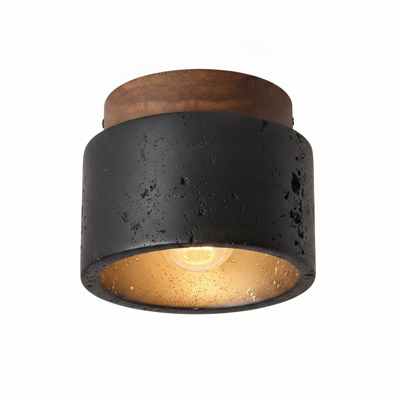 Plafondlamp Industrieel met Ronde Kap en Houten Fitting