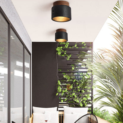 Plafondlamp Industrieel met Ronde Kap en Houten Fitting