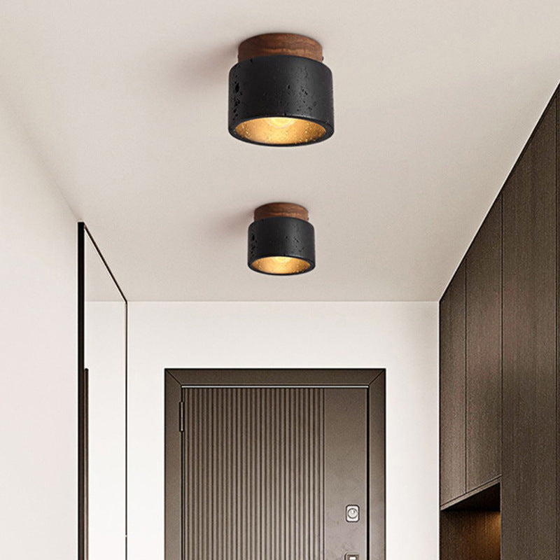 Plafondlamp Industrieel met Ronde Kap en Houten Fitting
